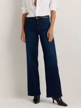 NWT Quince Deep Sea Blue Bella Stretch Wide Leg Organic Cotton Jeans 26 Minimal